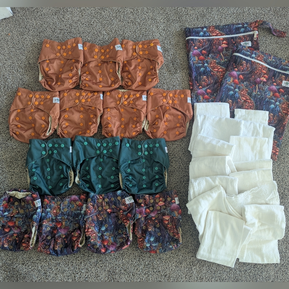 Cloth Diaper Covers & Inserts Set - Brown, Green, Floral, White